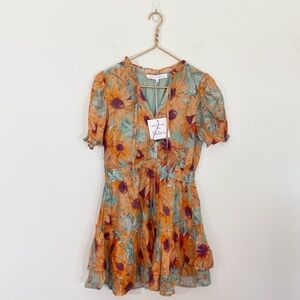 Meet Me in‎ Santorini NWT Medium Greta Floral Tiered Mini Dress Resort Cruise